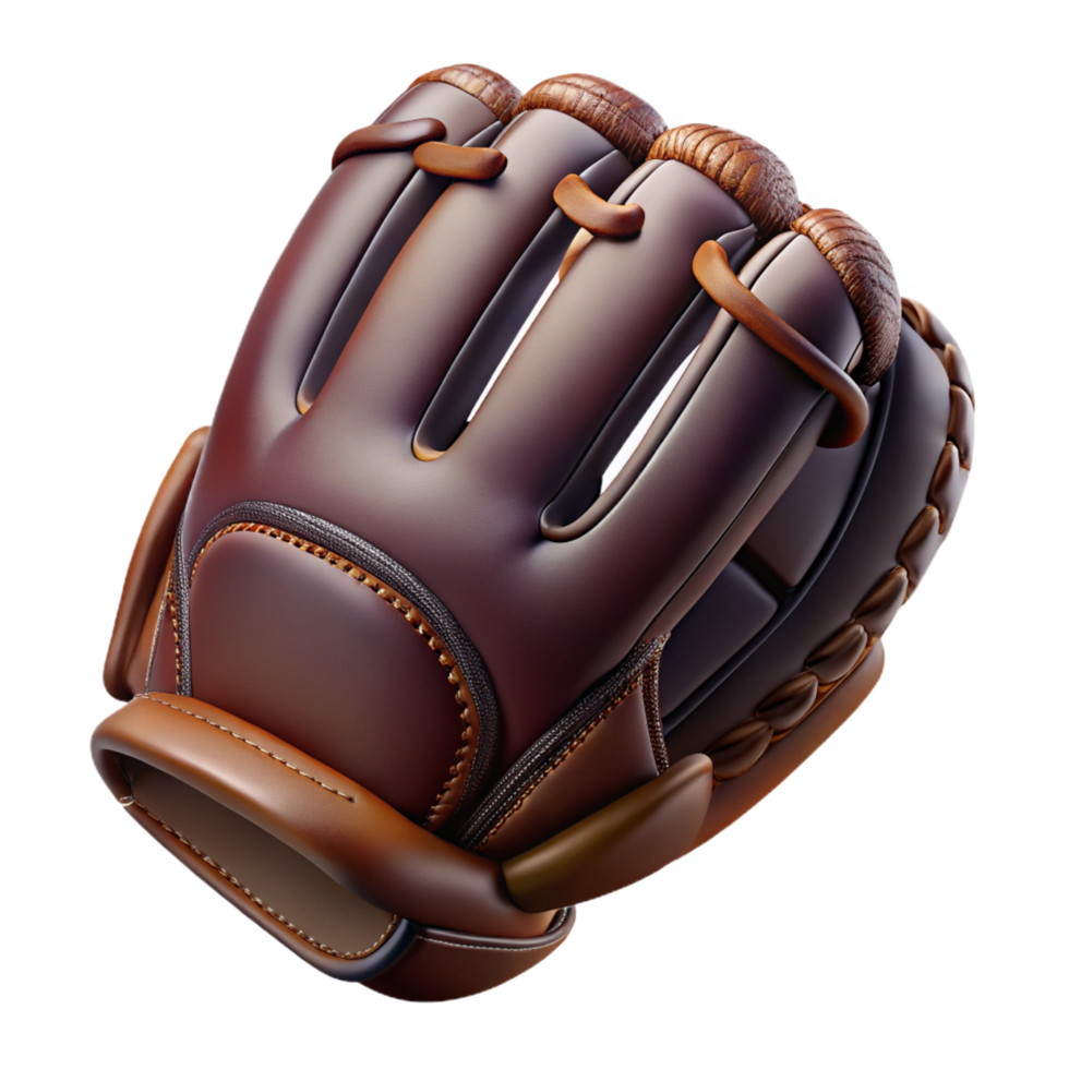 impressive quintessential Brannew, leather baseball glove, dark brown, intricate stitching, soft lighting, studio photography, isolateon transparent background,high-resolution product photography png