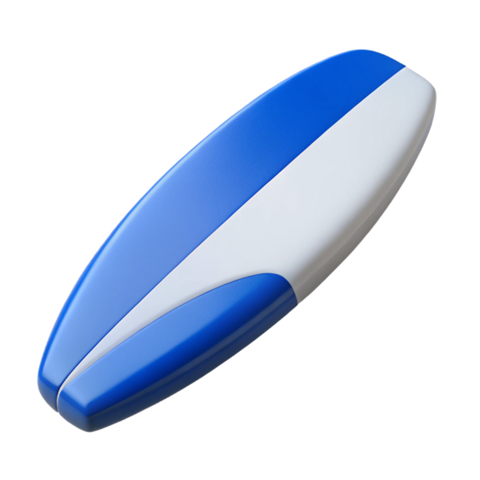 rare victorian Surfboard, blue anwhite design, fiberglass finish, soft lighting, side view, studio photography, isolateon transparent background,high-resolution product photography 4K png