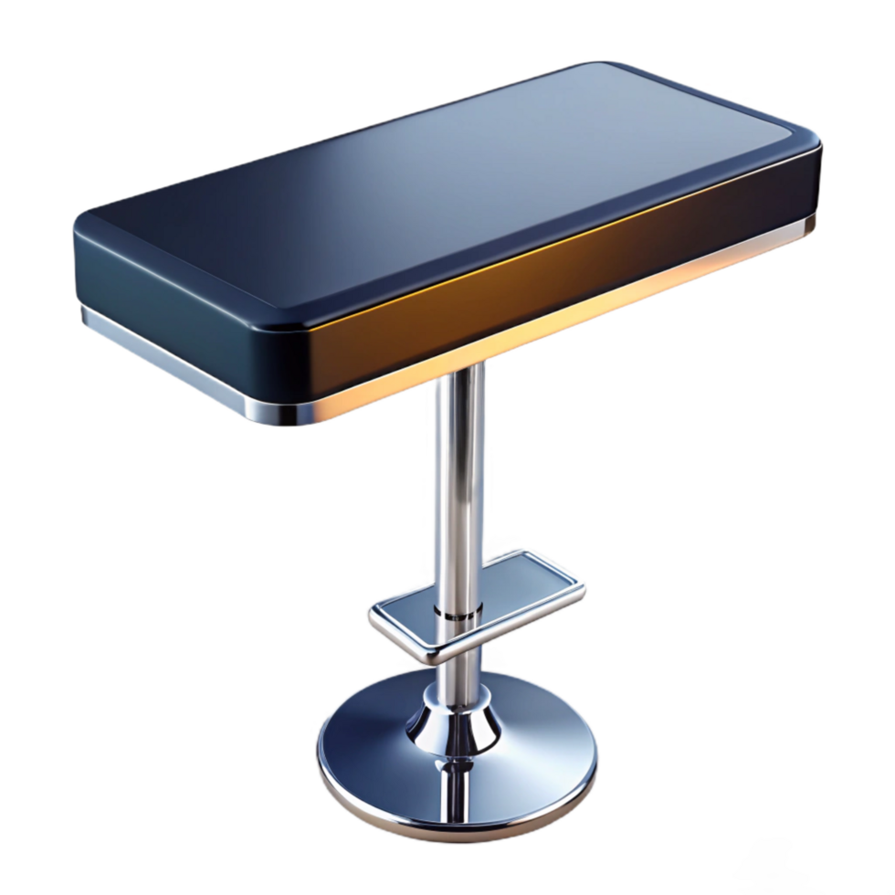 picturesque acclaimeBar table with high gloss black top, chrome base, modern style, dramatic lighting, style studio photography, isolateon transparent background,high-resolution product photography png