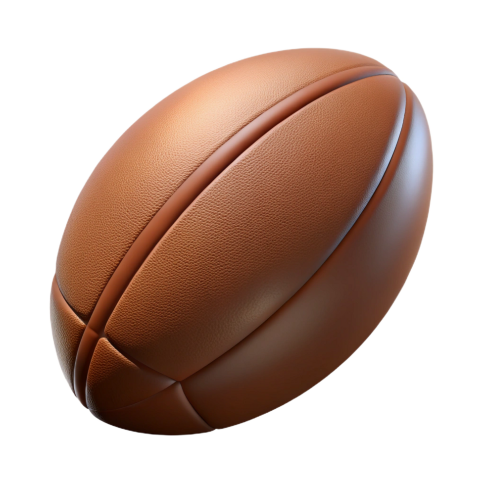 captivating intense minimalist Rugby ball, brown leather, oval shape, studio lighting, studio photography, isolateon transparent background,high-resolution product photography fine detail png