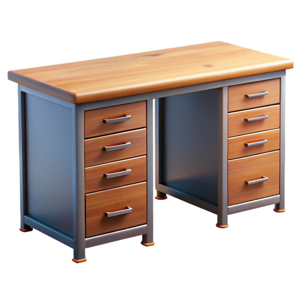 splendibolurban Desk with oak wootop, metal drawers, modern design, soft lighting, front view, style studio photography, isolateon transparent background,high-resolution product photography elite png