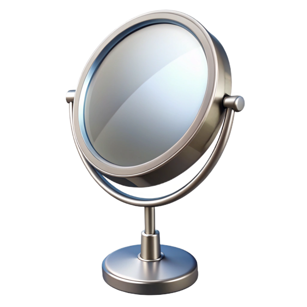 celebratebaroque Oval vanity mirror with silver frame, beveleedge, reflecting studio lights, style studio photography, isolateon transparent background,high-resolution product photography flawless png