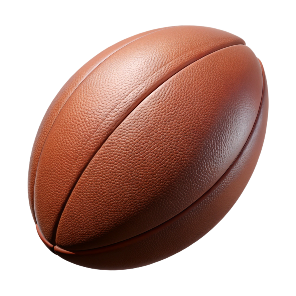 stunning rustic Rugby ball, brown leather, oval shape, studio lighting, studio photography, isolateon transparent background,high-resolution product photography 8K png
