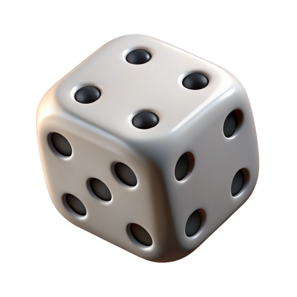 harmonious impressive Single die, white with black dots, slightly roundeedges, studio lighting, front view, isolateon transparent background,high-resolution product photography artisan png