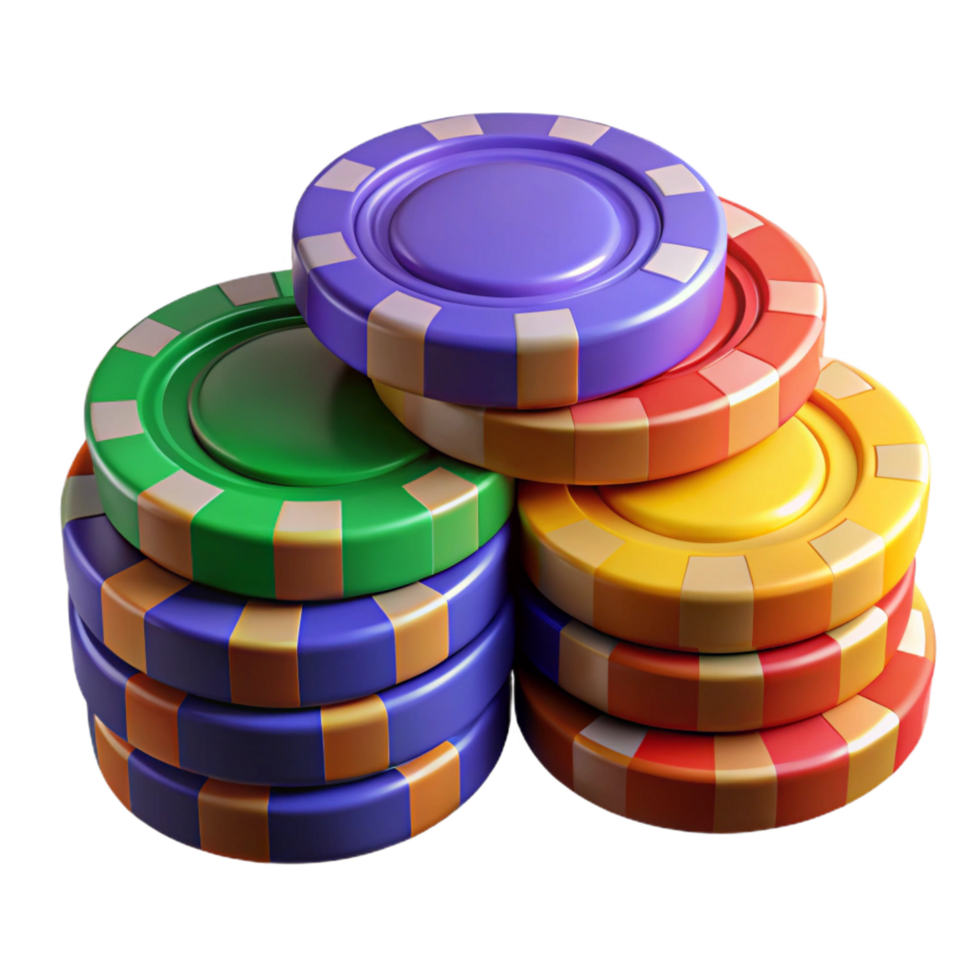 iconic abstract Stack of colorful poker chips, detaileengravings, alternating colors, dramatic lighting, top-down view, isolateon transparent background,high-resolution product photography flawless png