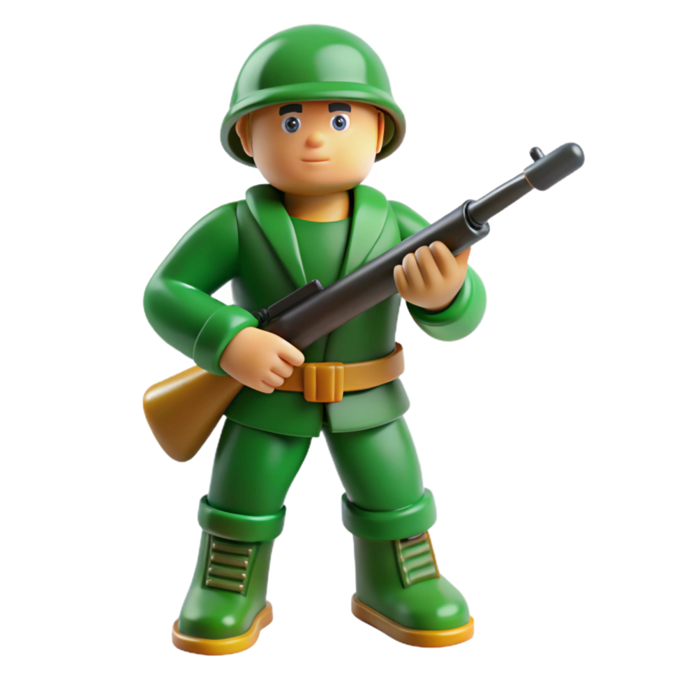 inspiremid-century Plastic toy soldier, green uniform, holding a rifle, matte finish, dramatic lighting, side view, isolateon transparent background,high-resolution product photography ultra HD png