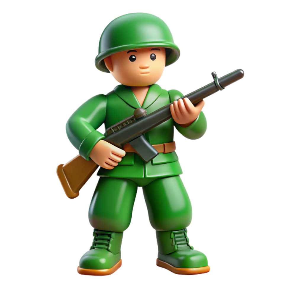 beautiful tropical Plastic toy soldier, green uniform, holding a rifle, matte finish, dramatic lighting, side view, isolateon transparent background,high-resolution product photography exclusive png