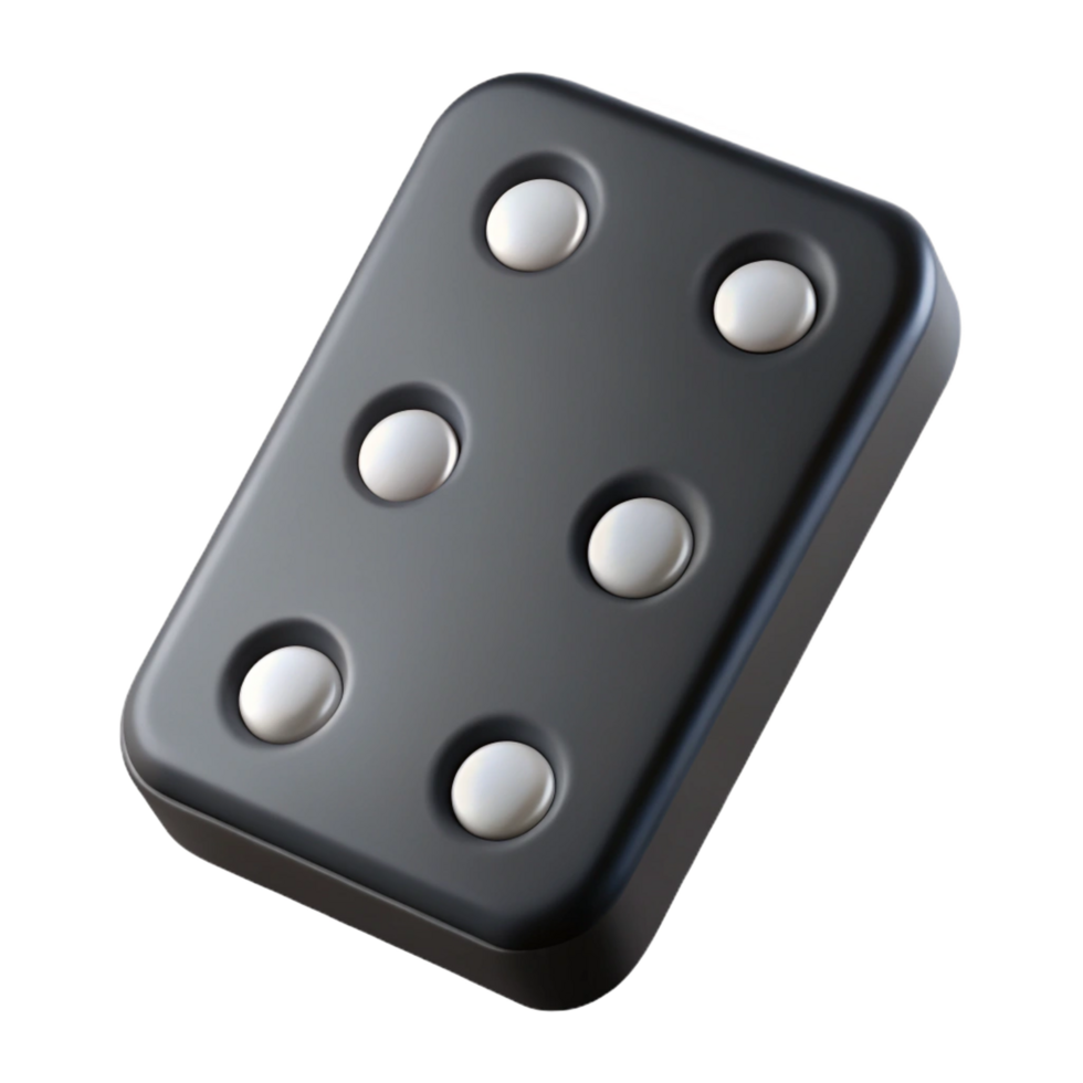 picturesque exceptional Single domino tile, black with white dots, smooth finish, studio lighting, top-down view, isolateon transparent background,high-resolution product photography png
