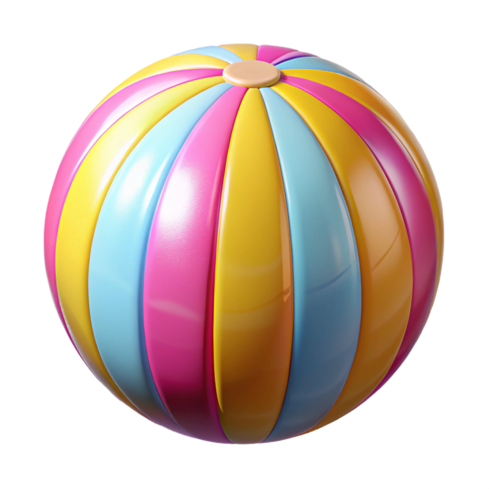 captivating rare Inflatable beach ball, brightly colorestripes, slightly deflated, studio lighting, front view, isolateon transparent background,high-resolution product photography png