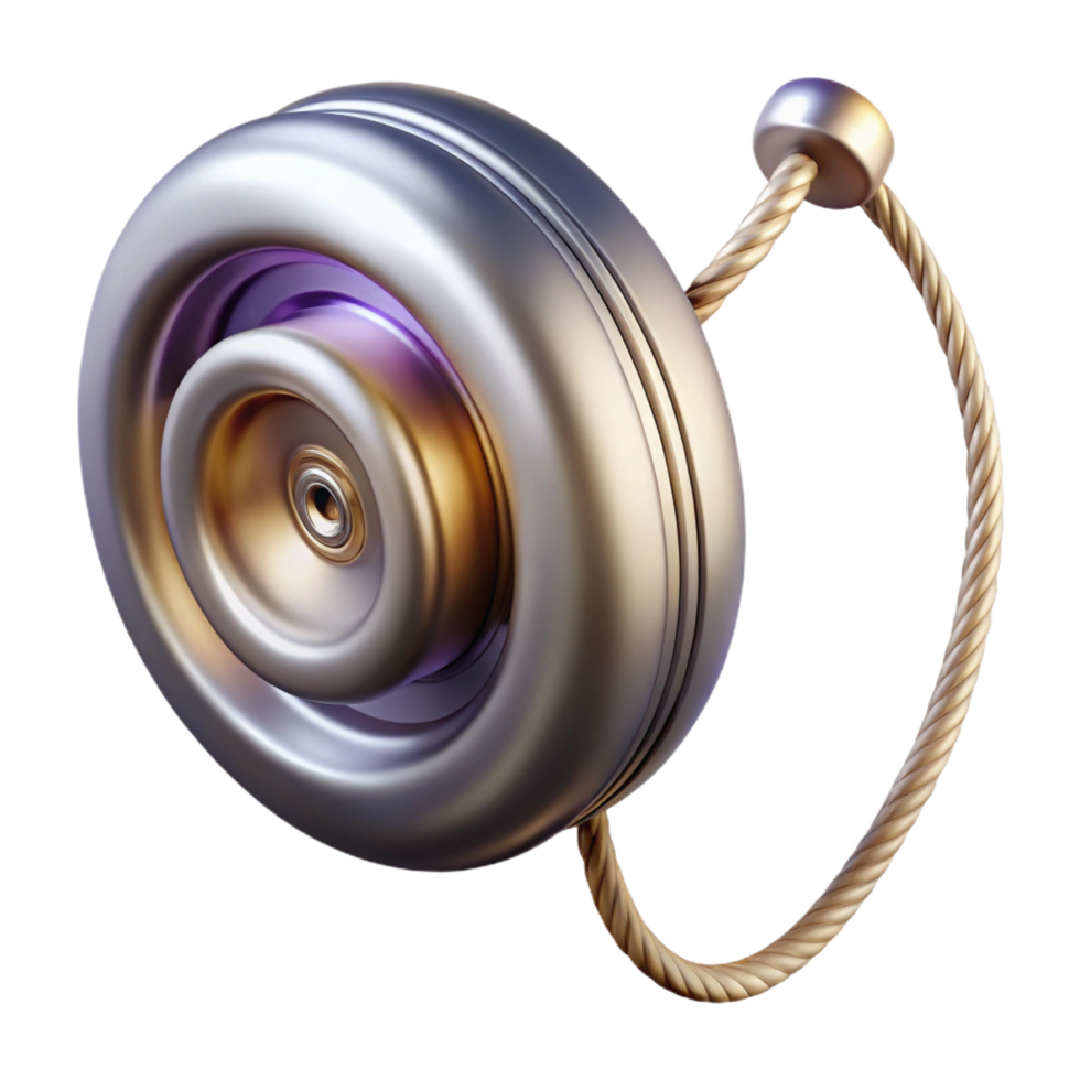 magnificent acclaimeYo-yo, metallic finish, string attached, studio lighting, mid-spin blur, isolateon transparent background,high-resolution product photography png