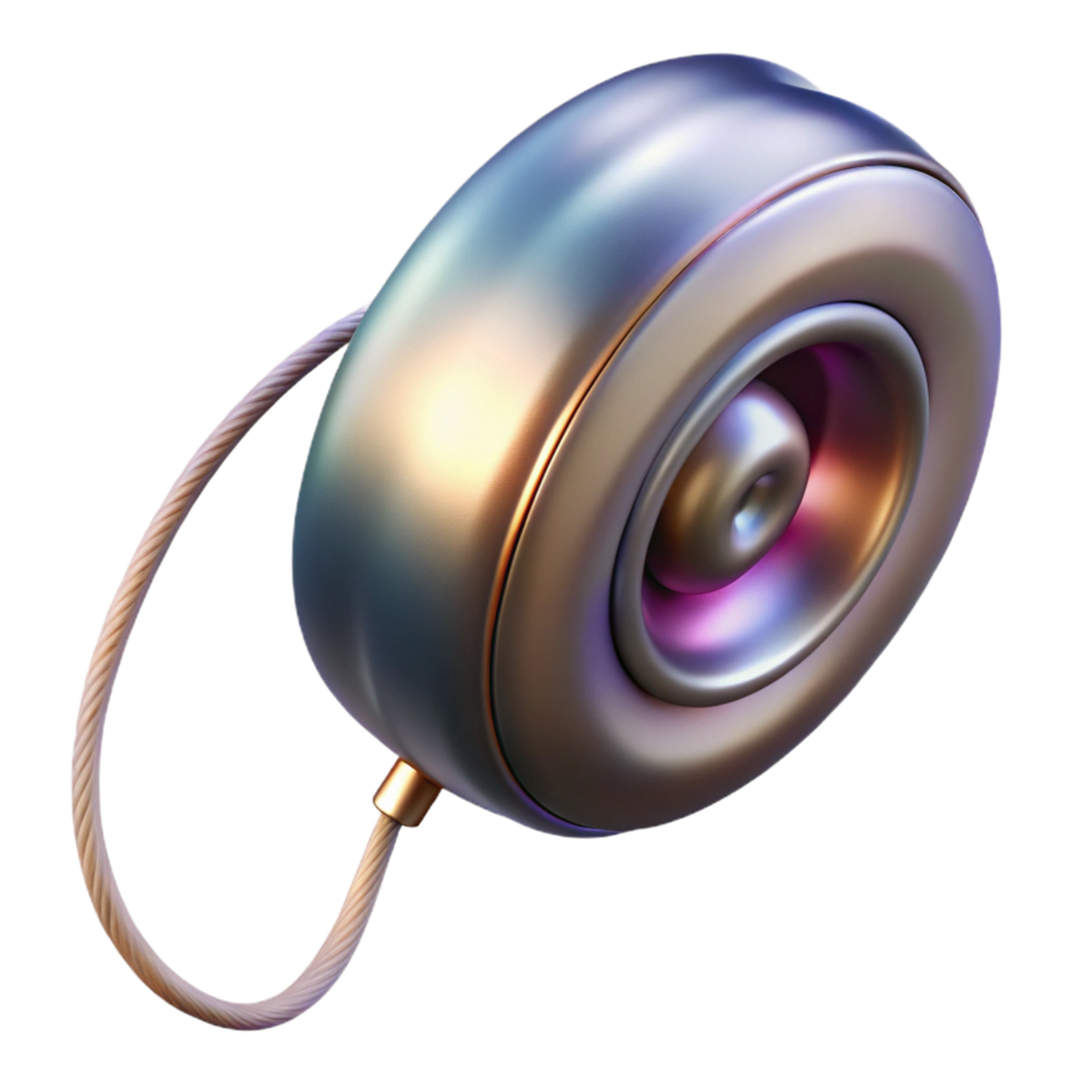 gorgeous dramatic avant-garde Yo-yo, metallic finish, string attached, studio lighting, mid-spin blur, isolateon transparent background,high-resolution product photography fine detail png