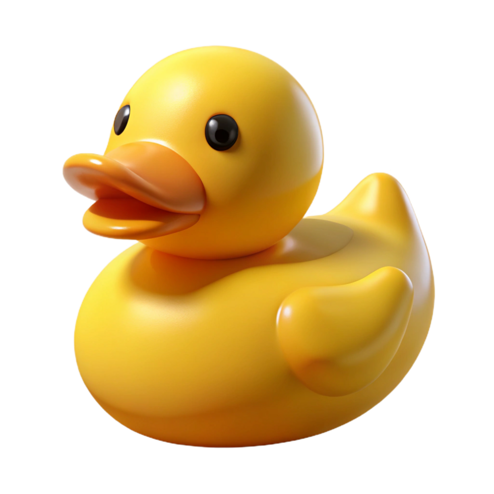 reflective majestic Rubber duck, yellow, squeaking mechanism visible, studio lighting, isolateon transparent background,high-resolution product photography elite png