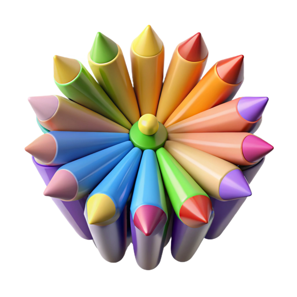 covetetraditional Set of colorepencils, sharpenetips, arrangein a fan shape, studio lighting, top-down view, isolateon transparent background,high-resolution product photography 4K png