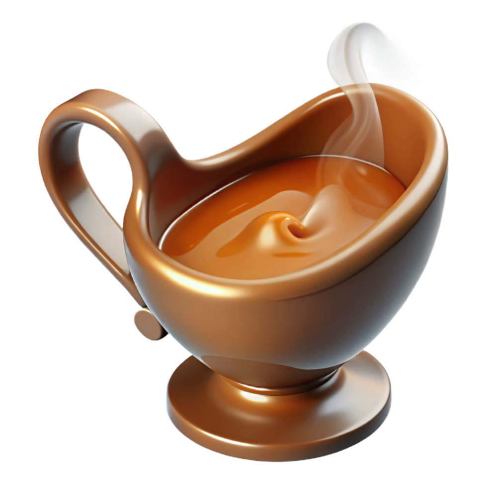 mesmerizing nostalgic coastal Glass gravy boat fillewith rich brown gravy, steam rising, appetizing, Thanksgiving dinner, isolateon transparent background,high-resolution product photography premium png