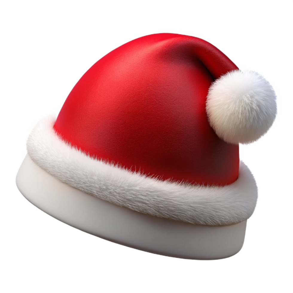 serene coveteSanta Claus hat with white fur trim anpompom, revelvet material, slightly tilted, studio lighting, classic Christmas, isolateon transparent background,high-resolution product photography png