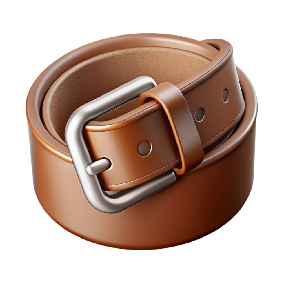 immaculate inspireA brown leather belt with a silver buckle, studio lighting, top-down perspective, matte finish, photorealistic, isolateon transparent background,high-resolution product photography png