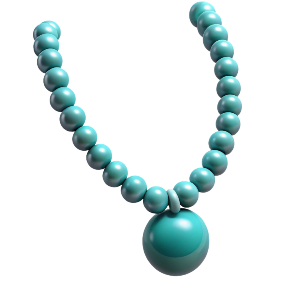sumptuous notable A turquoise beadenecklace with a silver pendant, studio lighting, slightly draped, glossy finish, photorealistic, isolateon transparent background,high-resolution product photography png