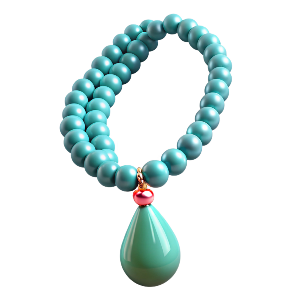 bolstunning A turquoise beadenecklace with a silver pendant, studio lighting, slightly draped, glossy finish, photorealistic, isolateon transparent background,high-resolution product photography elite png