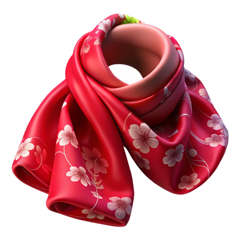 glorious exceptional A resilk scarf with a floral pattern, soft lighting, gently draped, smooth fabric texture, photorealistic, isolateon transparent background,high-resolution product photography png