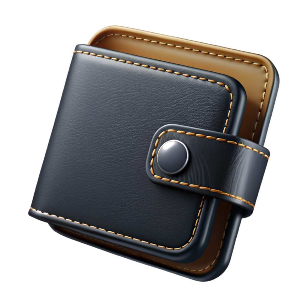 pristine notable A black leather wallet with stitcheedges, studio lighting, front view, matte finish, photorealistic, isolateon transparent background,high-resolution product photography png