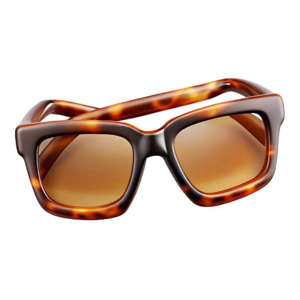extraordinary notable A pair of rectangular tortoise shell eyeglasses, studio lighting, front view, glossy finish, photorealistic, isolateon transparent background,high-resolution product photography png