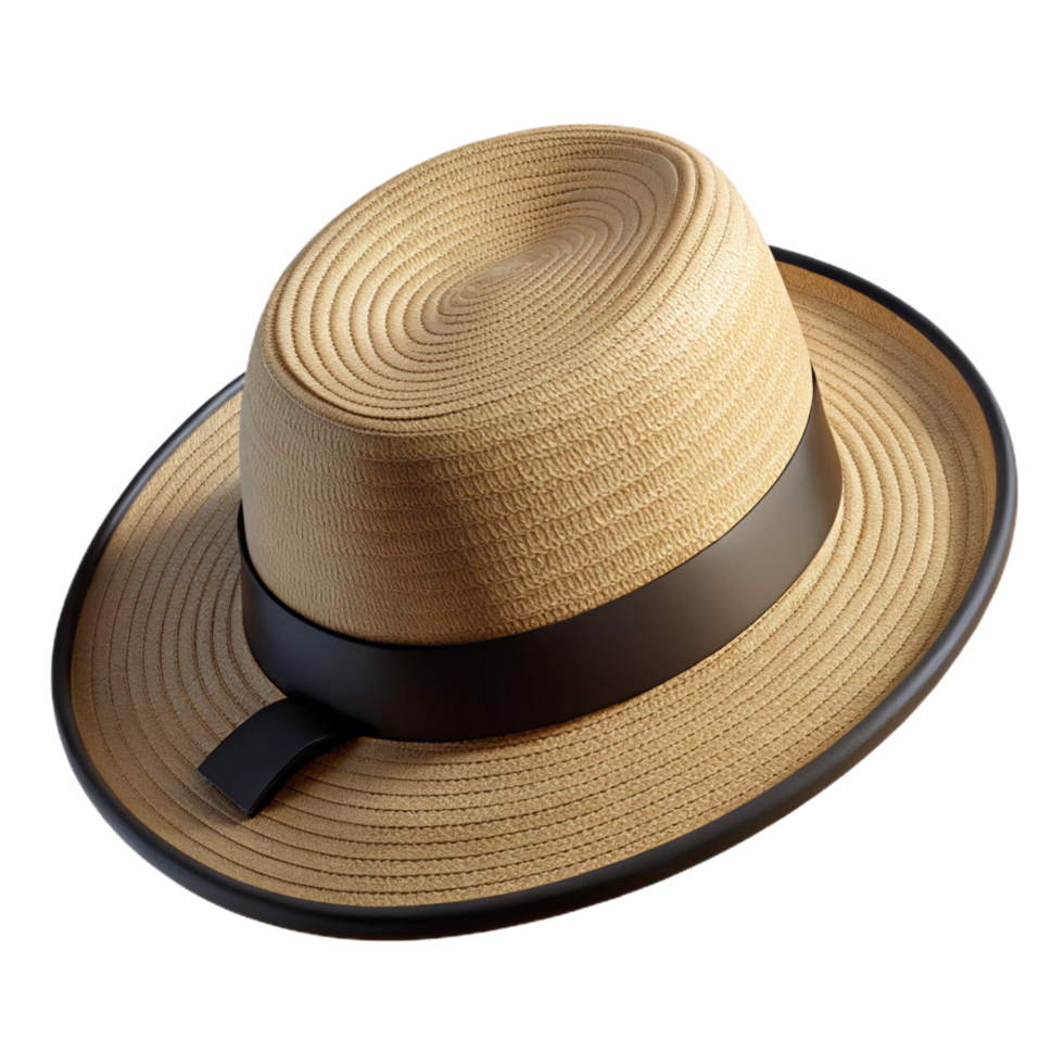 fascinating impressionist A beige straw hat with a black ribbon, studio lighting, woven texture, photorealistic, isolateon transparent background,high-resolution product photography exclusive png
