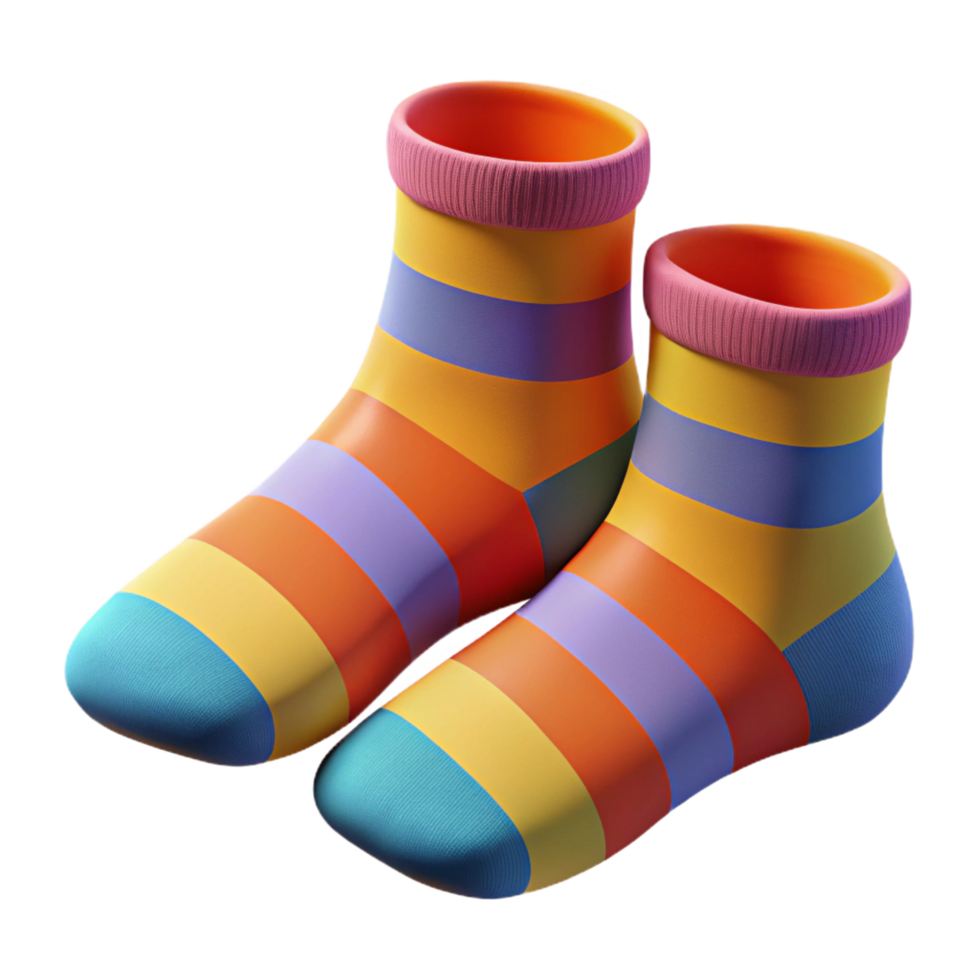 quintessential classic A pair of colorful patternesocks, soft lighting, slightly folded, cotton fabric, photorealistic, isolateon transparent background,high-resolution product photography original png