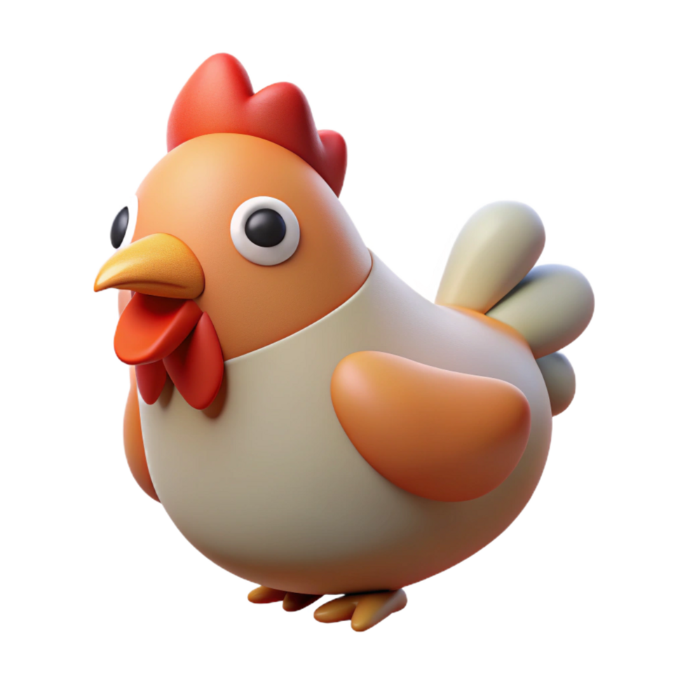 breathtaking iconic Chicken, handrawn, cartoon style, simple shapes, soft lighting effect, top-down view, isolateon transparent background,high-resolution product photography png