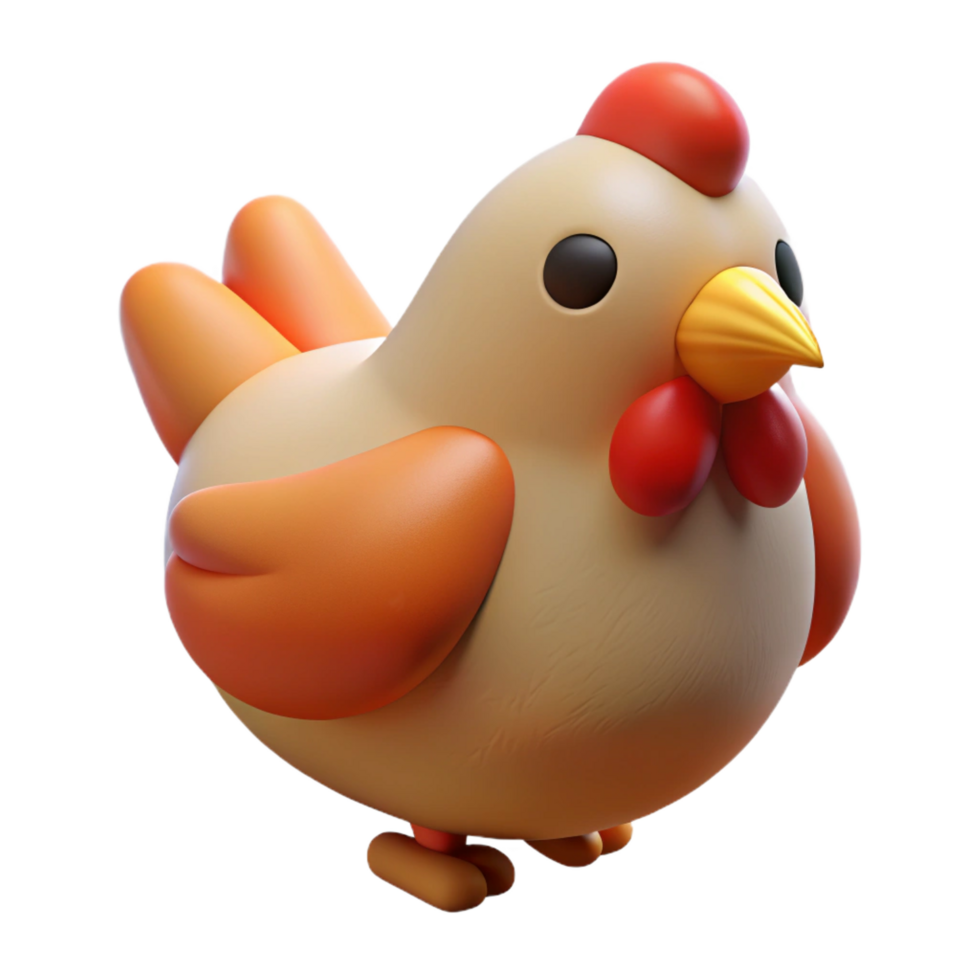 peaceful glorious Chicken, handrawn, cartoon style, simple shapes, soft lighting effect, top-down view, isolateon transparent background,high-resolution product photography flawless png