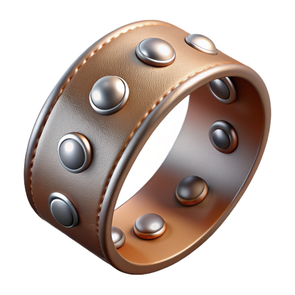 fascinating rare A single leather cuff bracelet with silver studs, dramatic lighting, side view, studdetexture, photorealistic, with transparent background,high-resolution product photography png