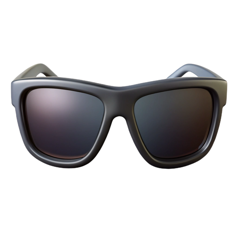 pristine celebratePolarizesunglass frame, sleek black plastic, reflective lenses, studio lighting, front view, render, isolateon transparent background,high-resolution product photography png