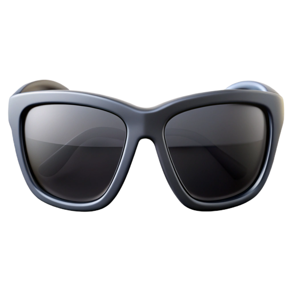 enchanting unforgettable Polarizesunglass frame, sleek black plastic, reflective lenses, studio lighting, front view, render, isolateon transparent background,high-resolution product photography png