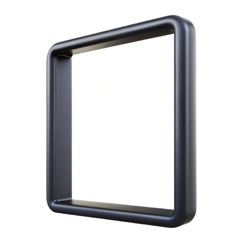 dynamic breathtaking Simple black metal frame, matte finish, thin profile, studio lighting, front view, render, isolateon transparent background,high-resolution product photography 4K png