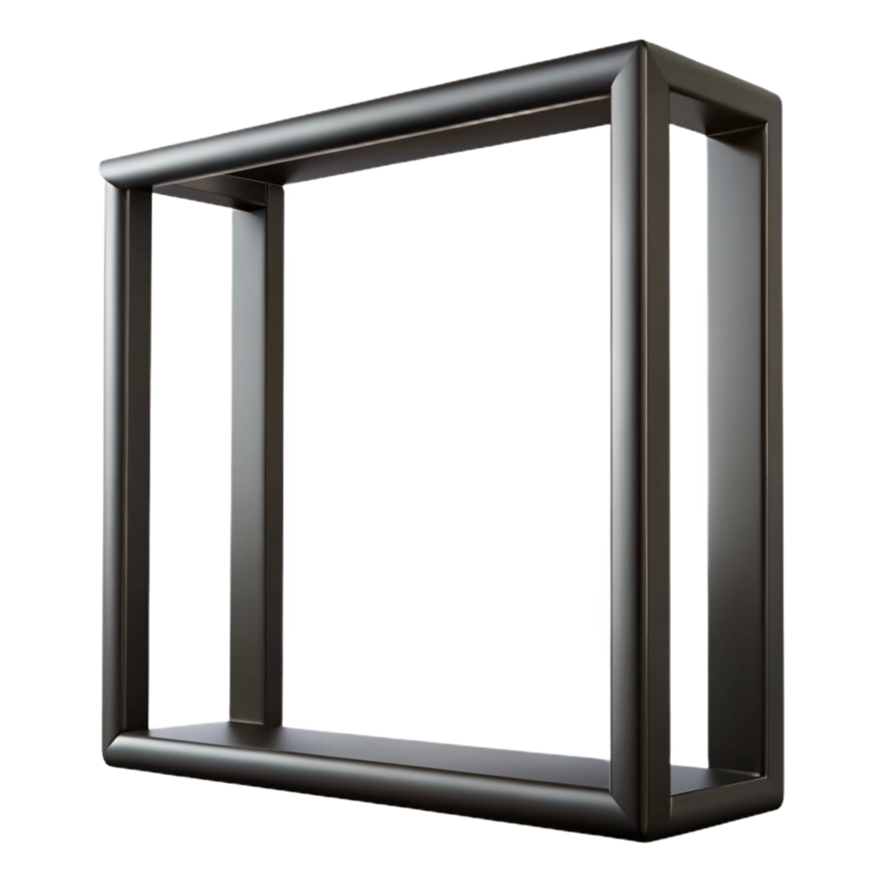 quintessential nordic Simple black metal frame, matte finish, thin profile, studio lighting, front view, render, isolateon transparent background,high-resolution product photography original png