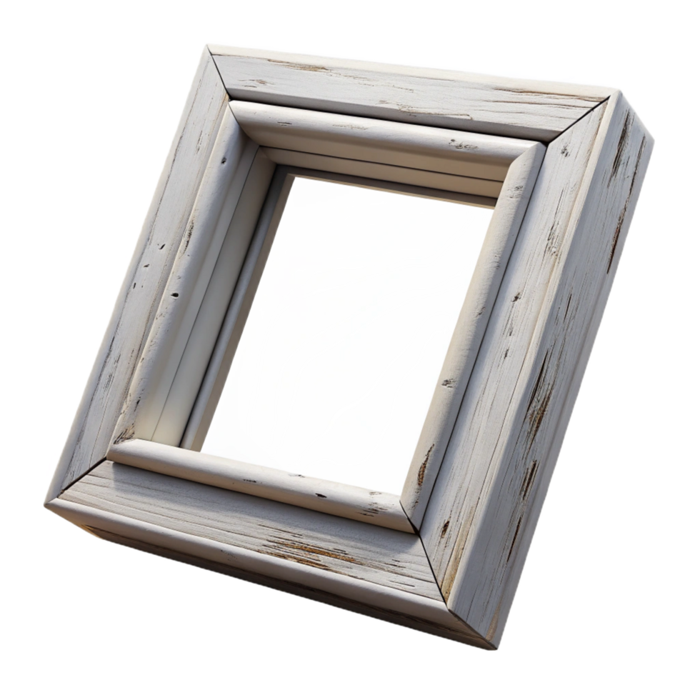 gorgeous passionate tropical Distressewhite wooden frame, chippepaint, visible woograin, dramatic lighting, render, isolateon transparent background,high-resolution product photography 4K png