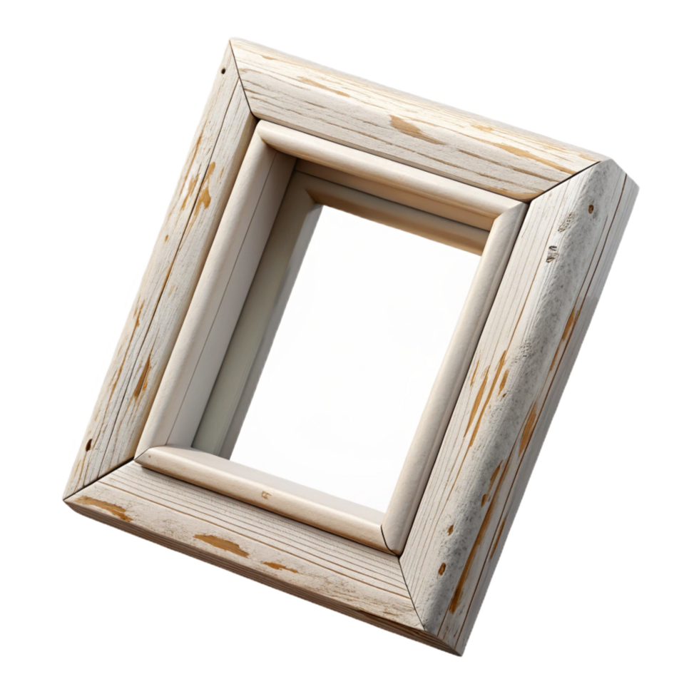 extraordinary tropical Distressewhite wooden frame, chippepaint, visible woograin, dramatic lighting, render, isolateon transparent background,high-resolution product photography detailed png