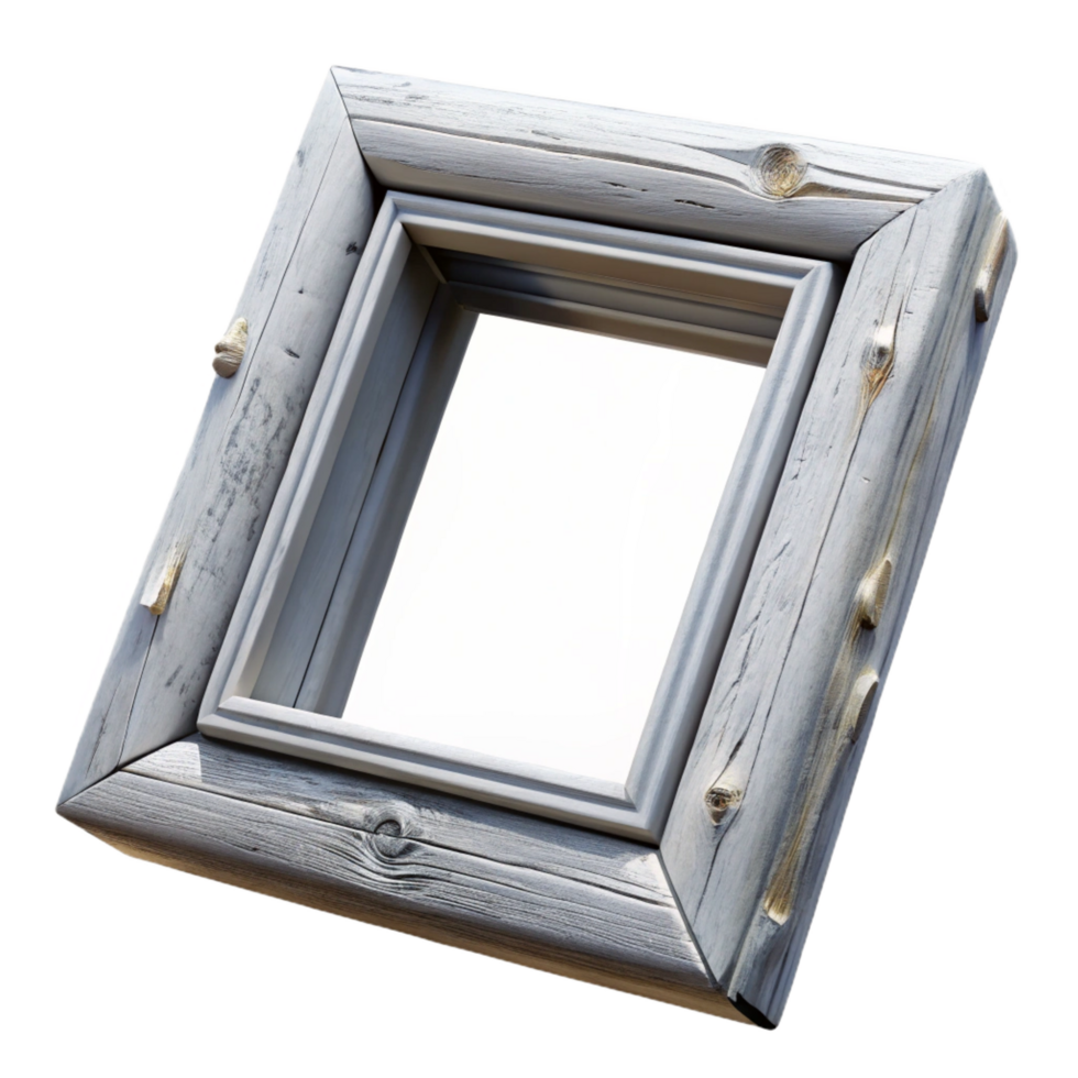 mesmerizing artistic Distressewhite wooden frame, chippepaint, visible woograin, dramatic lighting, render, isolateon transparent background,high-resolution product photography high quality png