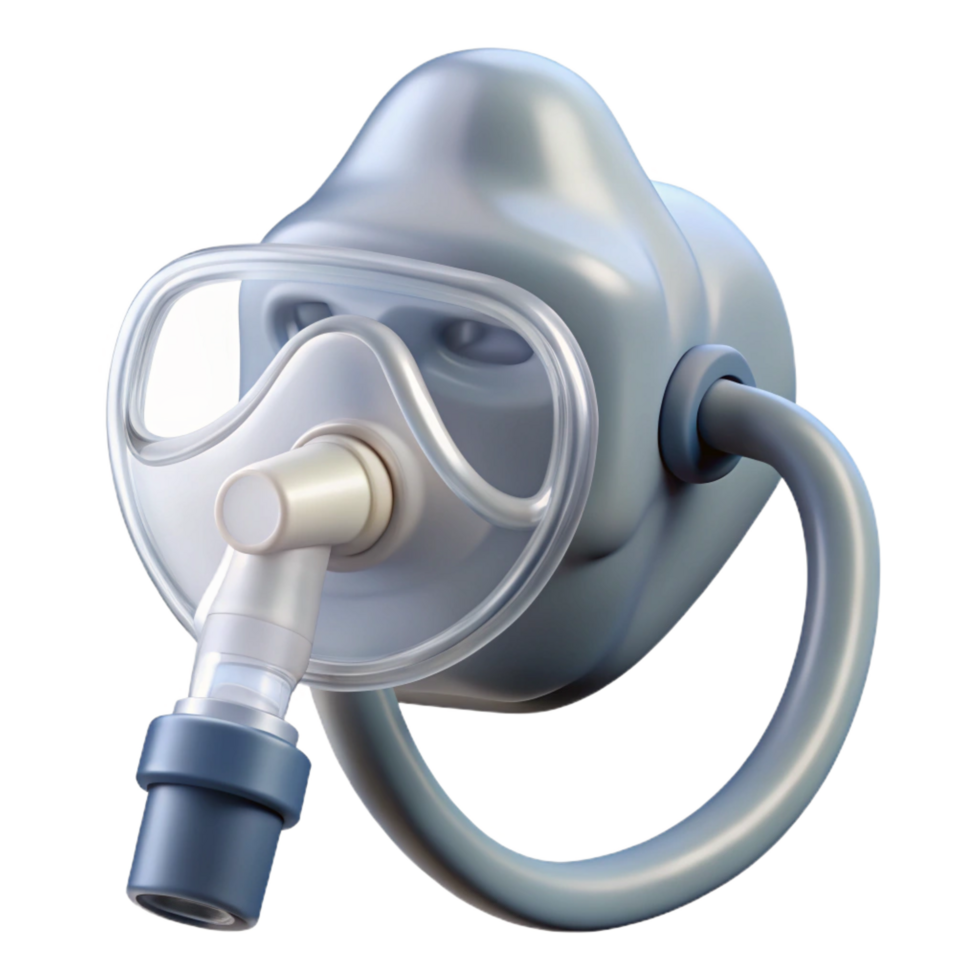 hypnotic bolbaroque Nebulizer mask, clear plastic, connecteto tubing tubing not visible, studio lighting, front view, isolateon transparent background,high-resolution product photography professional png