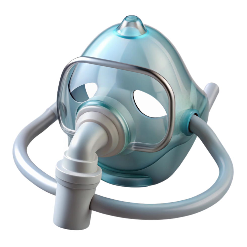 alluring mid-century Nebulizer mask, clear plastic, connecteto tubing tubing not visible, studio lighting, front view, isolateon transparent background,high-resolution product photography refined png