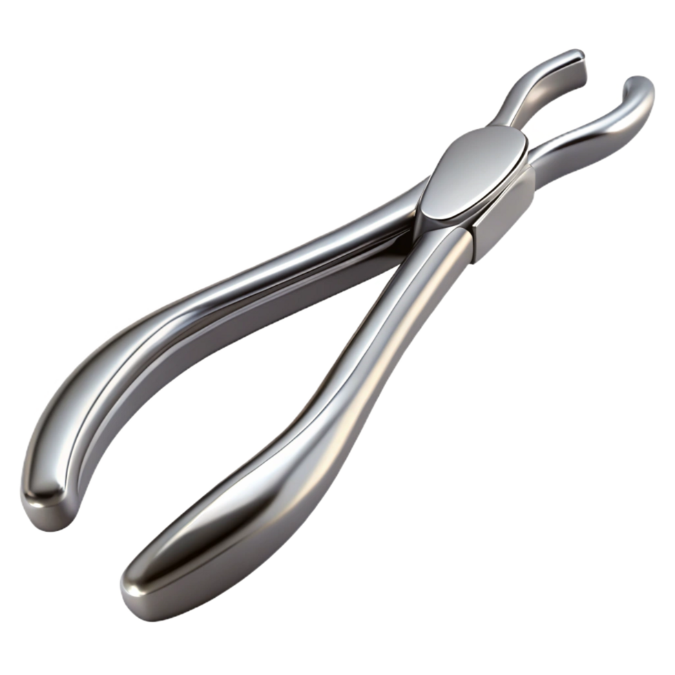 distinctive futuristic Forceps, stainless steel, toothetips, studio lighting, top-down view, isolateon transparent background,high-resolution product photography studio quality png