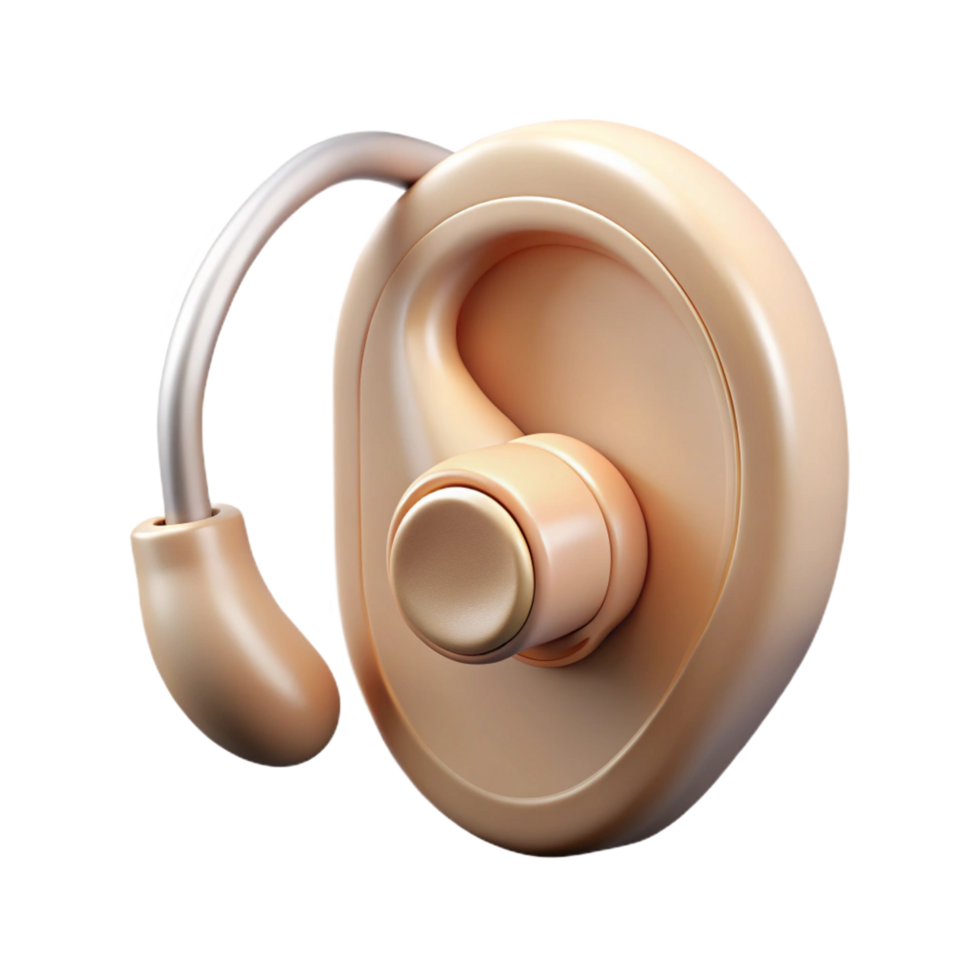 celebrateminimalist Hearing aid, behind-the-ear style, beige color, small andiscreet, studio lighting, front view, isolateon transparent background,high-resolution product photography high resolution png