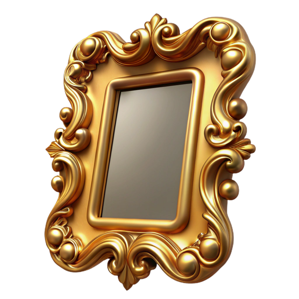 radiant playful vintage Vintage golpicture frame, ornate detailing, agepatina, soft lighting, render, isolateon transparent background,high-resolution product photography refined png
