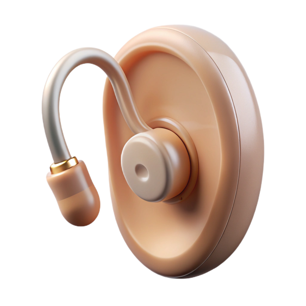 tranquil majestic Hearing aid, behind-the-ear style, beige color, small andiscreet, studio lighting, front view, isolateon transparent background,high-resolution product photography luxury png