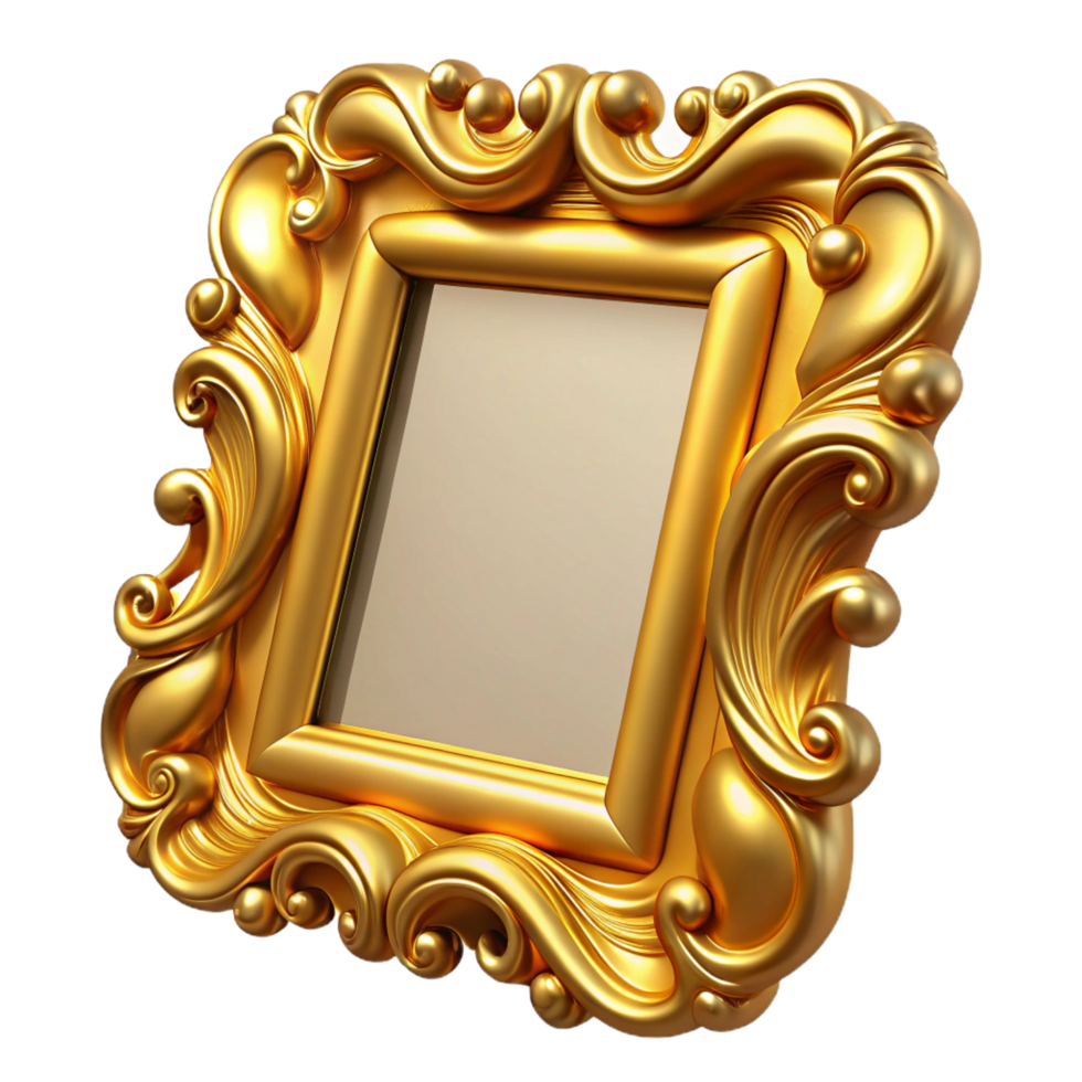 stunning industrial Vintage golpicture frame, ornate detailing, agepatina, soft lighting, render, isolateon transparent background,high-resolution product photography original png