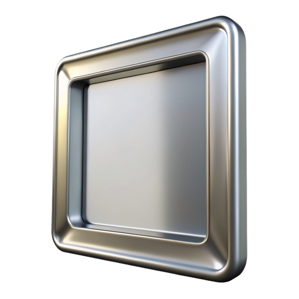 inspirevictorian Silver metallic frame, brushetexture, thin profile, reflecting studio lights, side view, isolateon transparent background,high-resolution product photography impeccable png