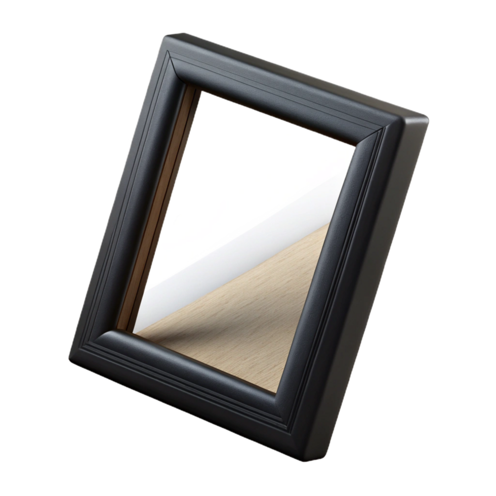 stunning quintessential Simple black wooden frame, matte finish, slight woograin texture, soft lighting, isolateon transparent background,high-resolution product photography png