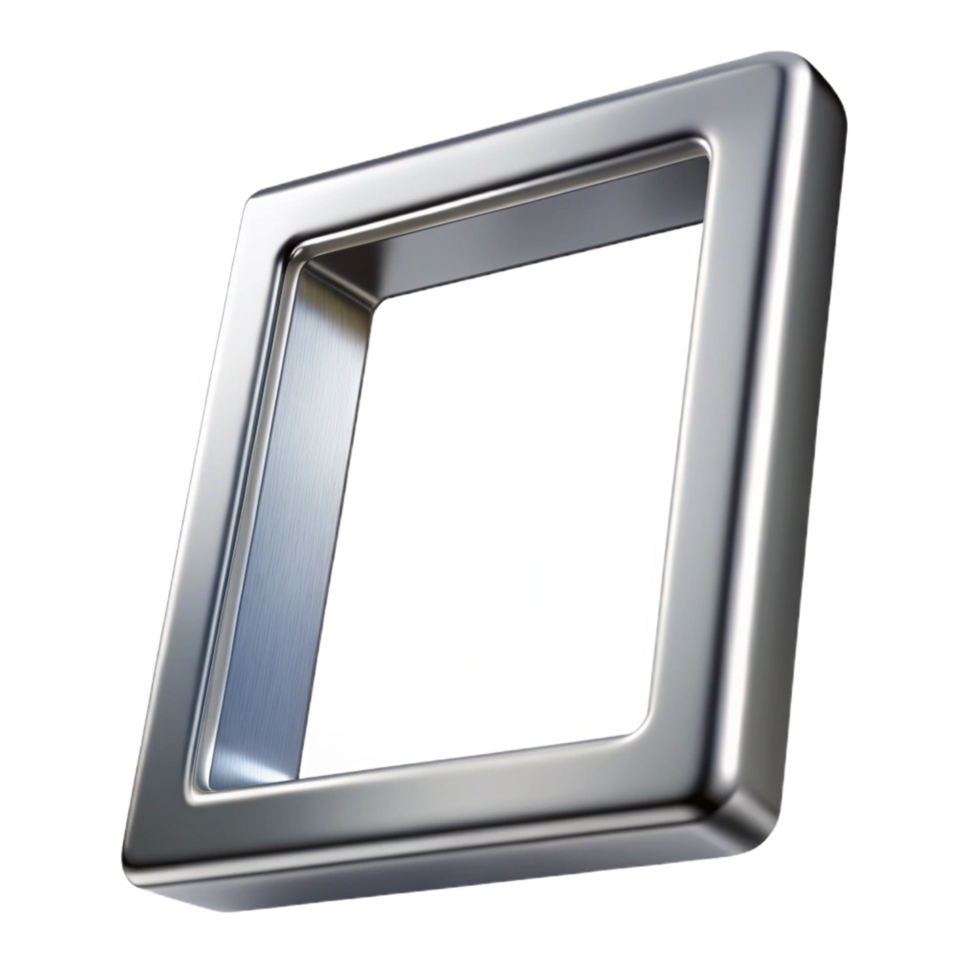 splendiplayful bohemian Silver metallic frame, brushetexture, thin profile, reflecting studio lights, side view, isolateon transparent background,high-resolution product photography detailed png