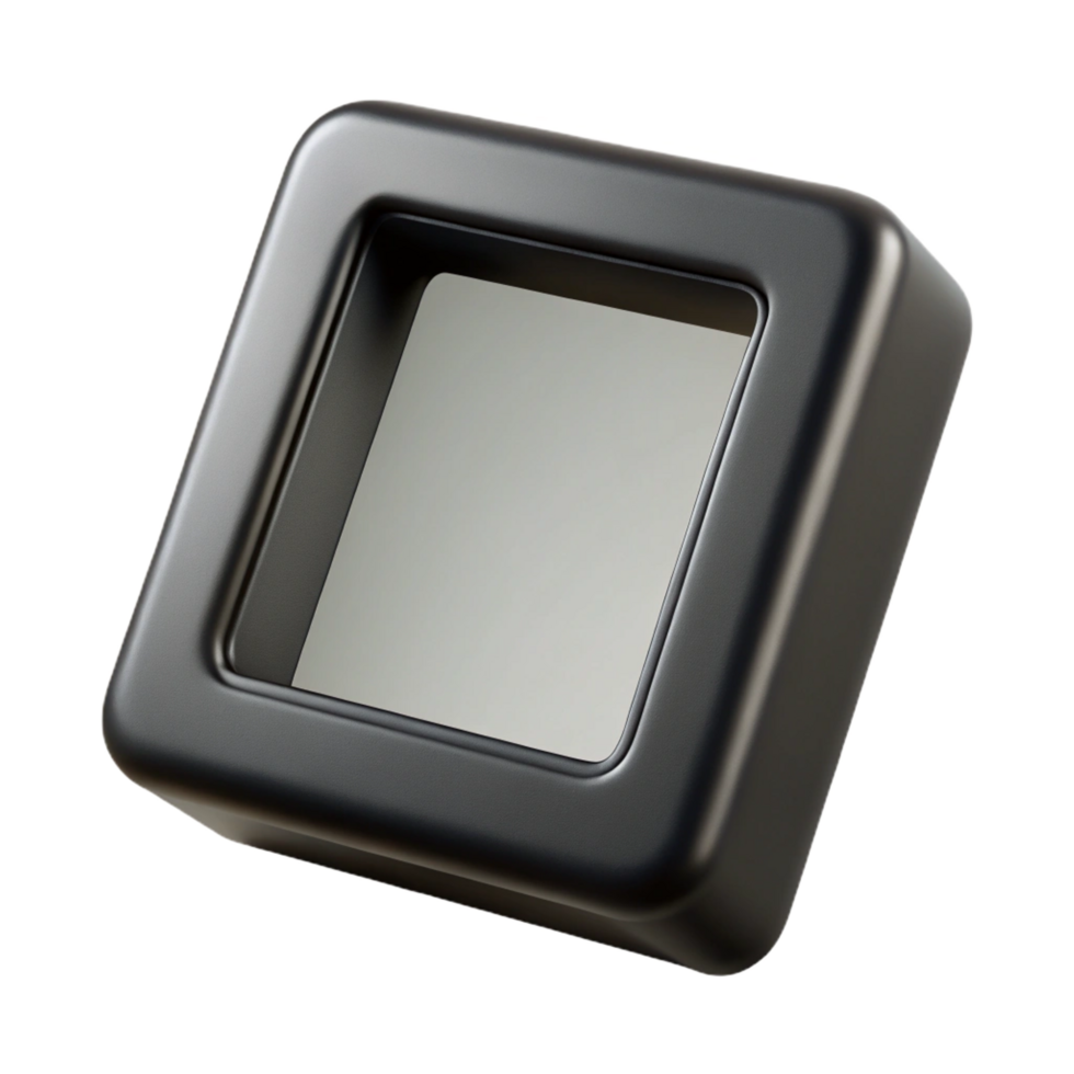 calm captivating Square black frame, matte finish, thick profile, studio lighting, top-down view, isolateon transparent background,high-resolution product photography artisan png