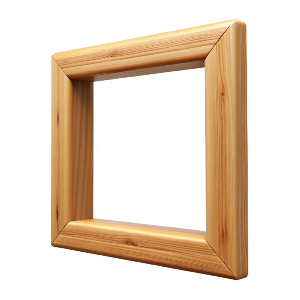 dreamy wonderful Rectangular wooden frame, natural woofinish, visible grain, soft lighting, front view, isolateon transparent background,high-resolution product photography studio quality png