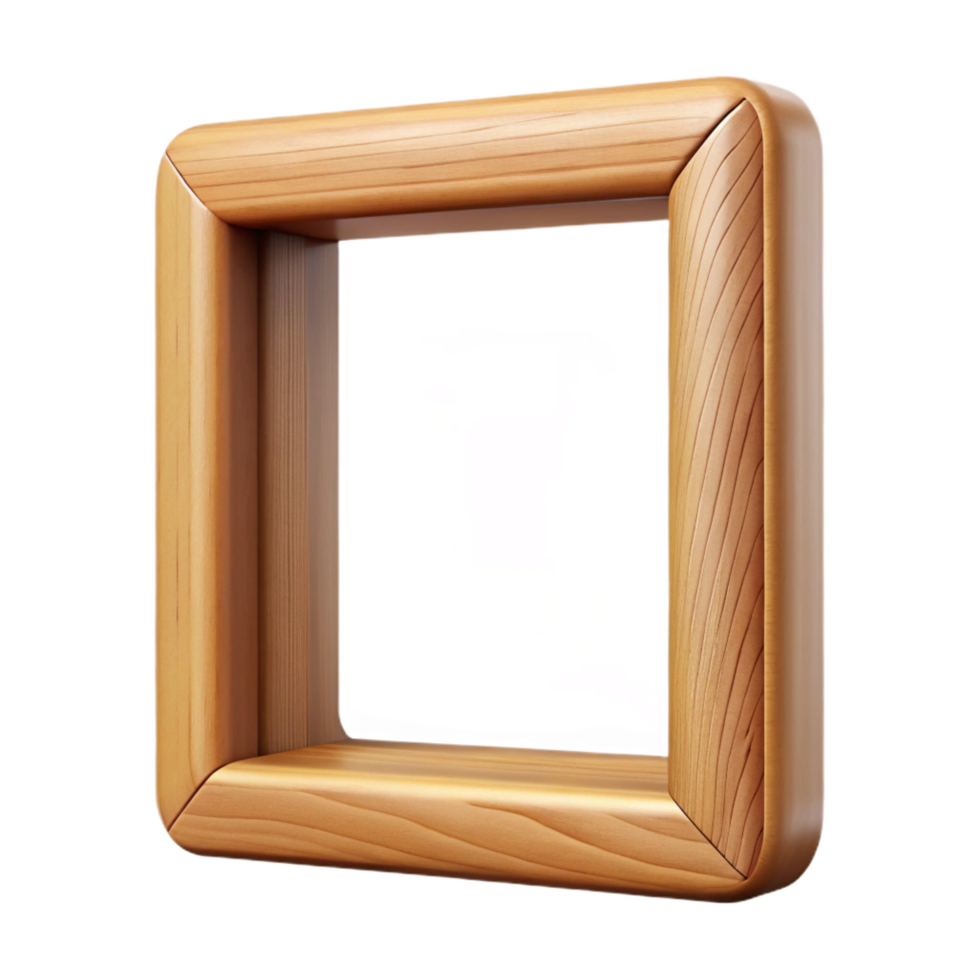 serene whimsical renaissance Rectangular wooden frame, natural woofinish, visible grain, soft lighting, front view, isolateon transparent background,high-resolution product photography 8K png